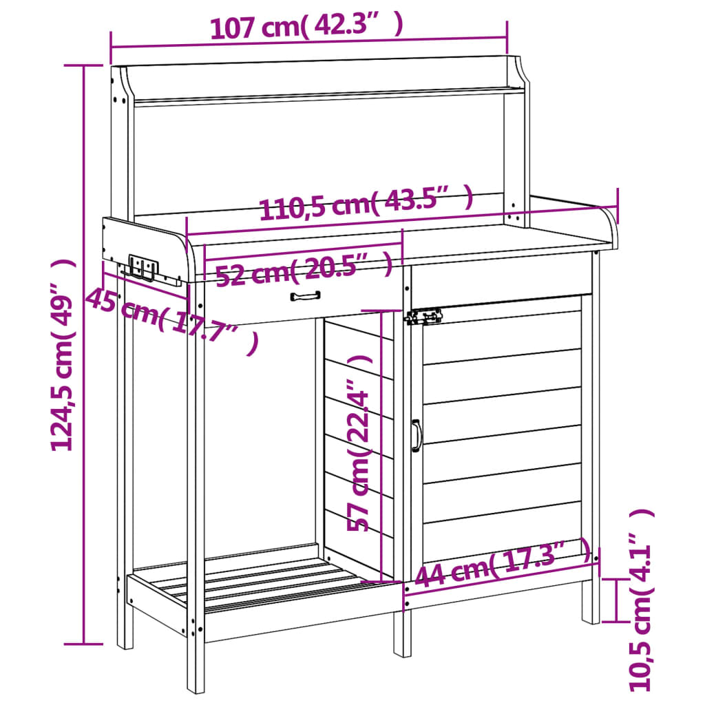 Sodinimo stalas su spintele, pilkas, 110,5x45x124,5cm, eglė Sodinimo stalas su spintele, pilkas, 110,5x45x124,5cm, eglė