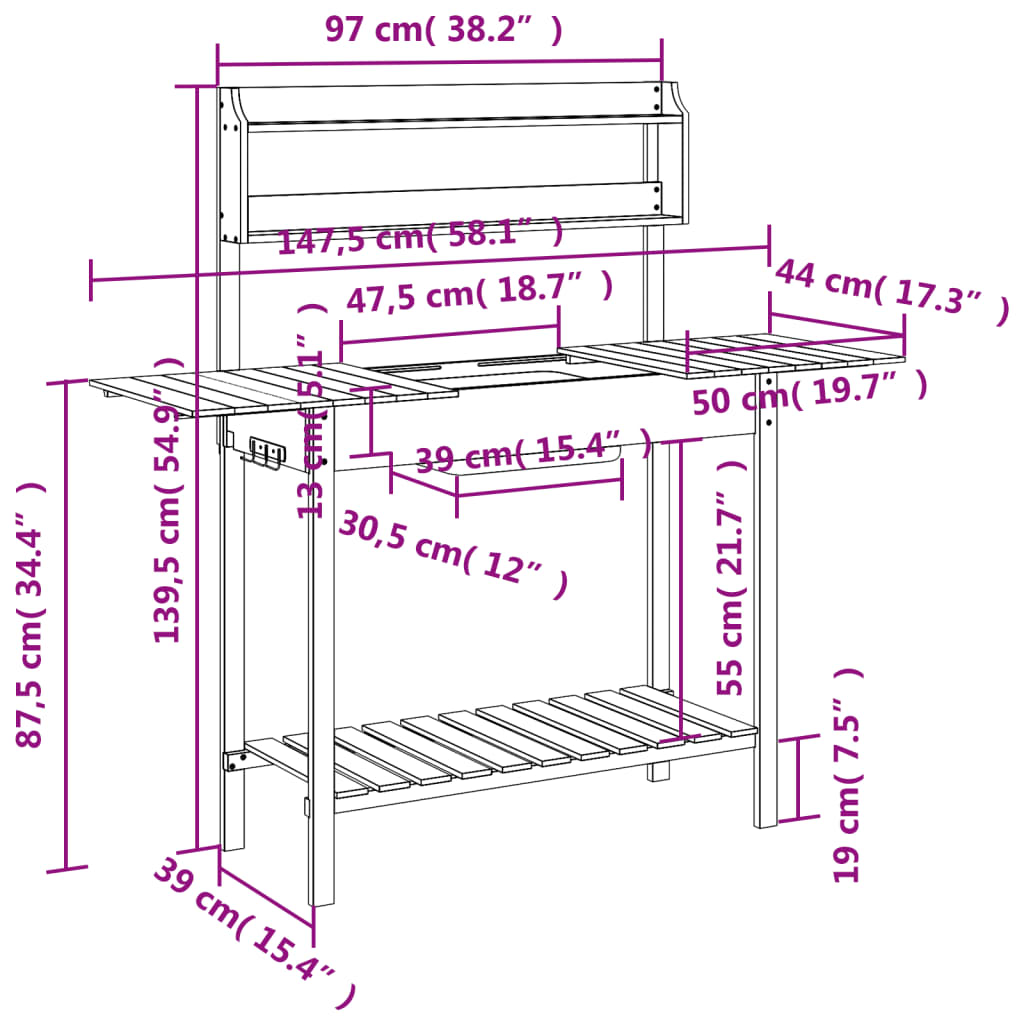 Sodinimo stalas su plautuve, pilkas, 147,5x44x139,5cm, eglė Sodinimo stalas su plautuve, pilkas, 147,5x44x139,5cm, eglė