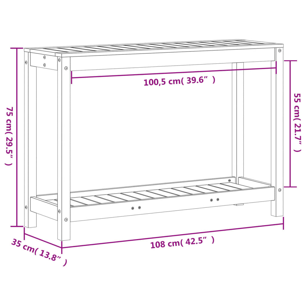Sodinimo stalas su lentyna, 108x35x75cm, impregnuota pušis Sodinimo stalas su lentyna, 108x35x75cm, impregnuota pušis