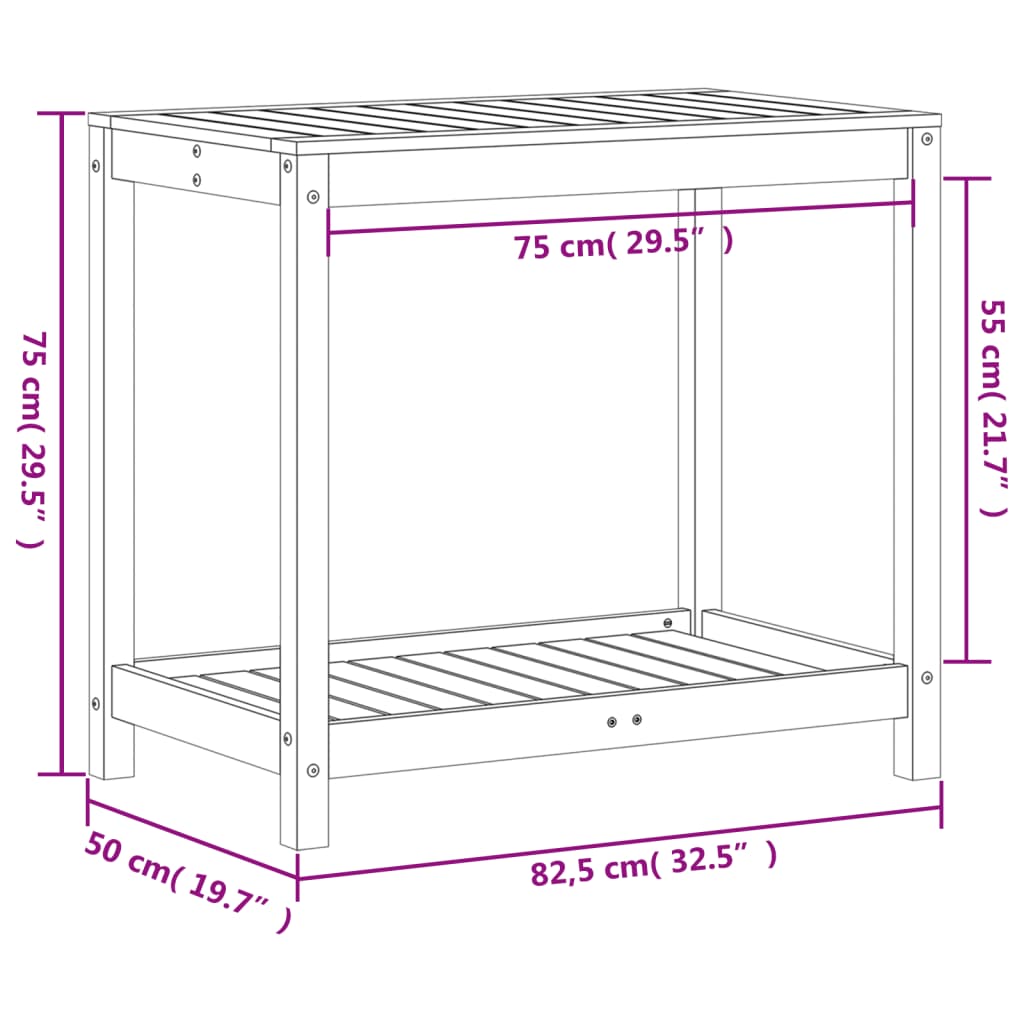 Sodinimo stalas su lentyna, 82,5x50x75cm, impregnuota pušis Sodinimo stalas su lentyna, 82,5x50x75cm, impregnuota pušis