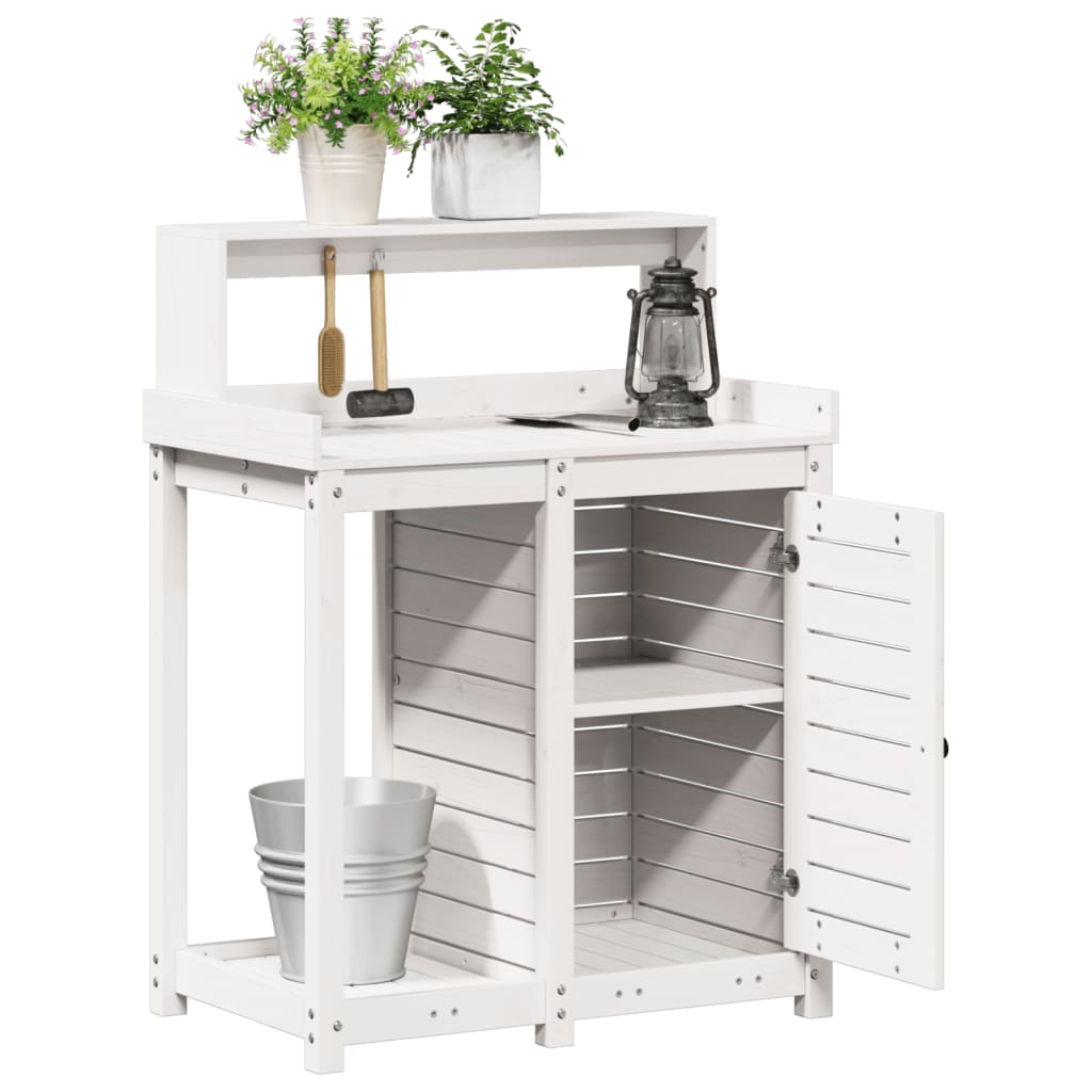 Sodinimo stalas su lentynomis, baltas, 82,5x50x109,5cm, pušis Sodinimo stalas su lentynomis, baltas, 82,5x50x109,5cm, pušis - Image 4