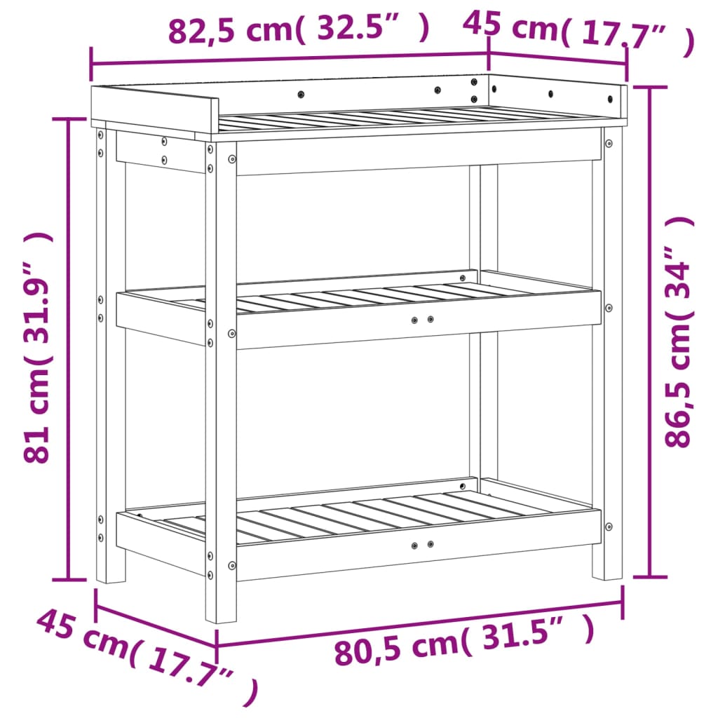 Sodinimo stalas su lentynomis, 82,5x45x86,5cm, pušies masyvas Sodinimo stalas su lentynomis, 82,5x45x86,5cm, pušies masyvas