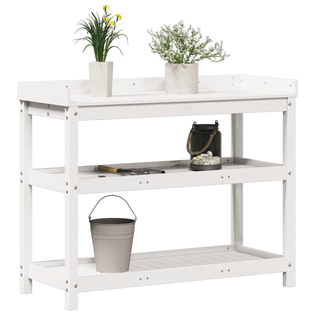Sodinimo stalas su lentynomis, baltas, 108x45x86,5cm, pušis Sodinimo stalas su lentynomis, baltas, 108x45x86,5cm, pušis - Image 4