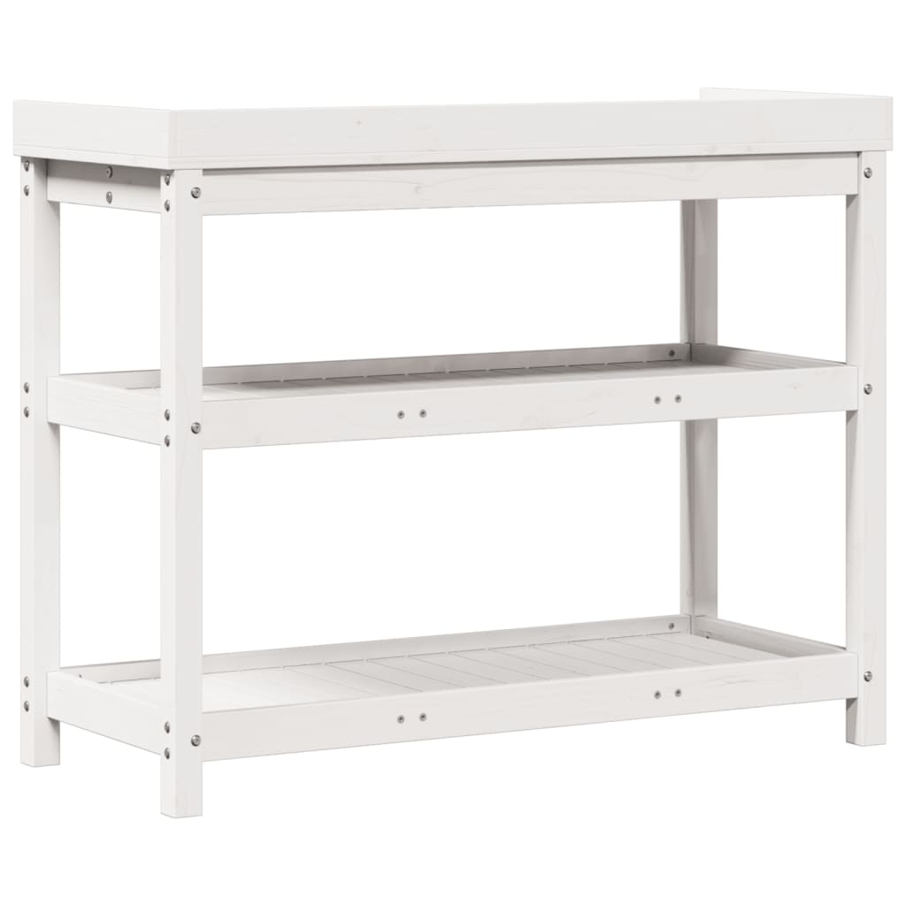 Sodinimo stalas su lentynomis, baltas, 108x45x86,5cm, pušis Sodinimo stalas su lentynomis, baltas, 108x45x86,5cm, pušis - Image 7