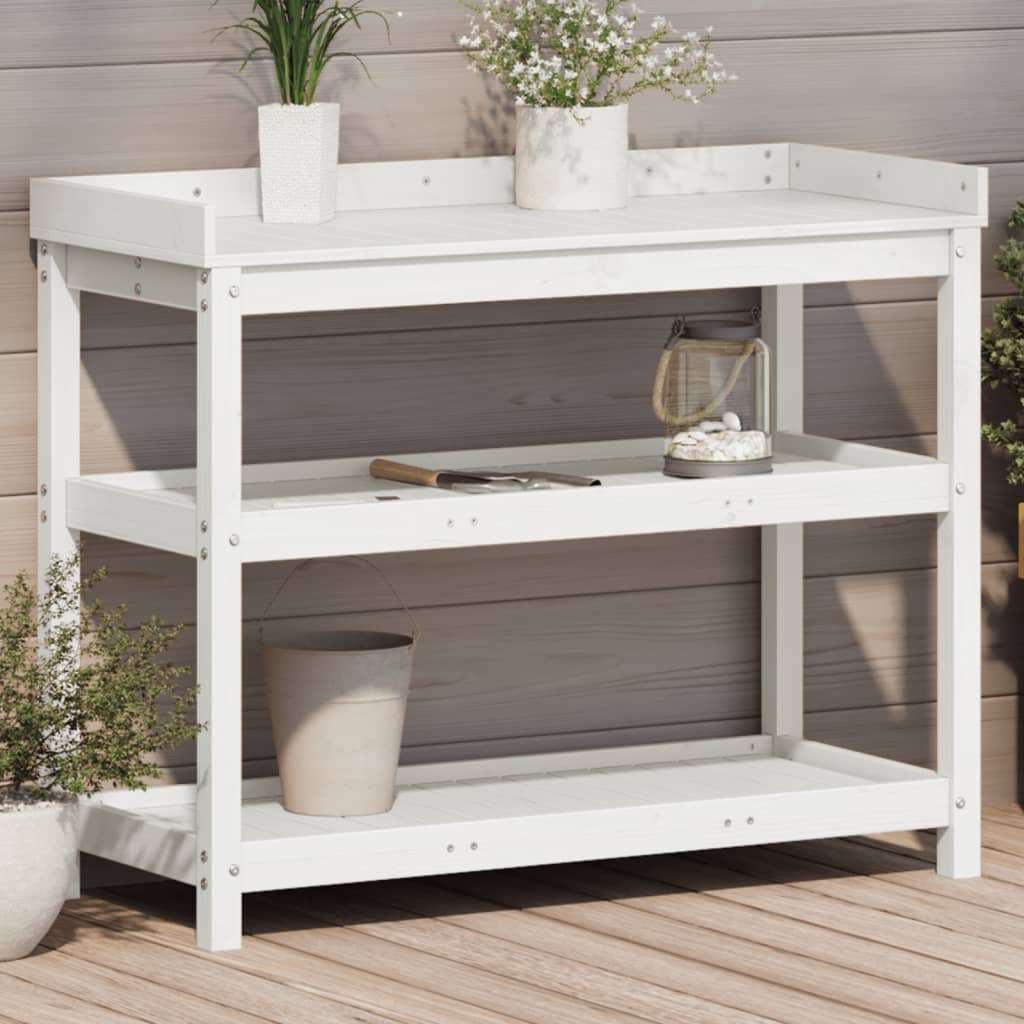 Sodinimo stalas su lentynomis, baltas, 108x45x86,5cm, pušis Sodinimo stalas su lentynomis, baltas, 108x45x86,5cm, pušis - Image 2