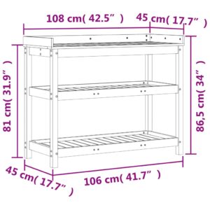 Sodinimo stalas su lentynomis, 108x45x86,5cm, impregnuota pušis