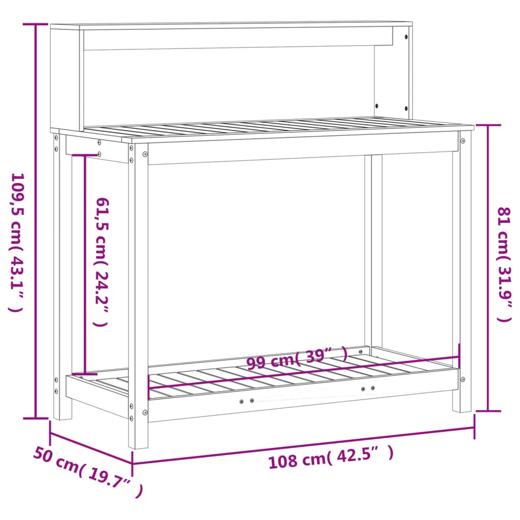 Sodinimo stalas su lentynomis, rudas, 108x50x109,5cm, pušis Sodinimo stalas su lentynomis, rudas, 108x50x109,5cm, pušis
