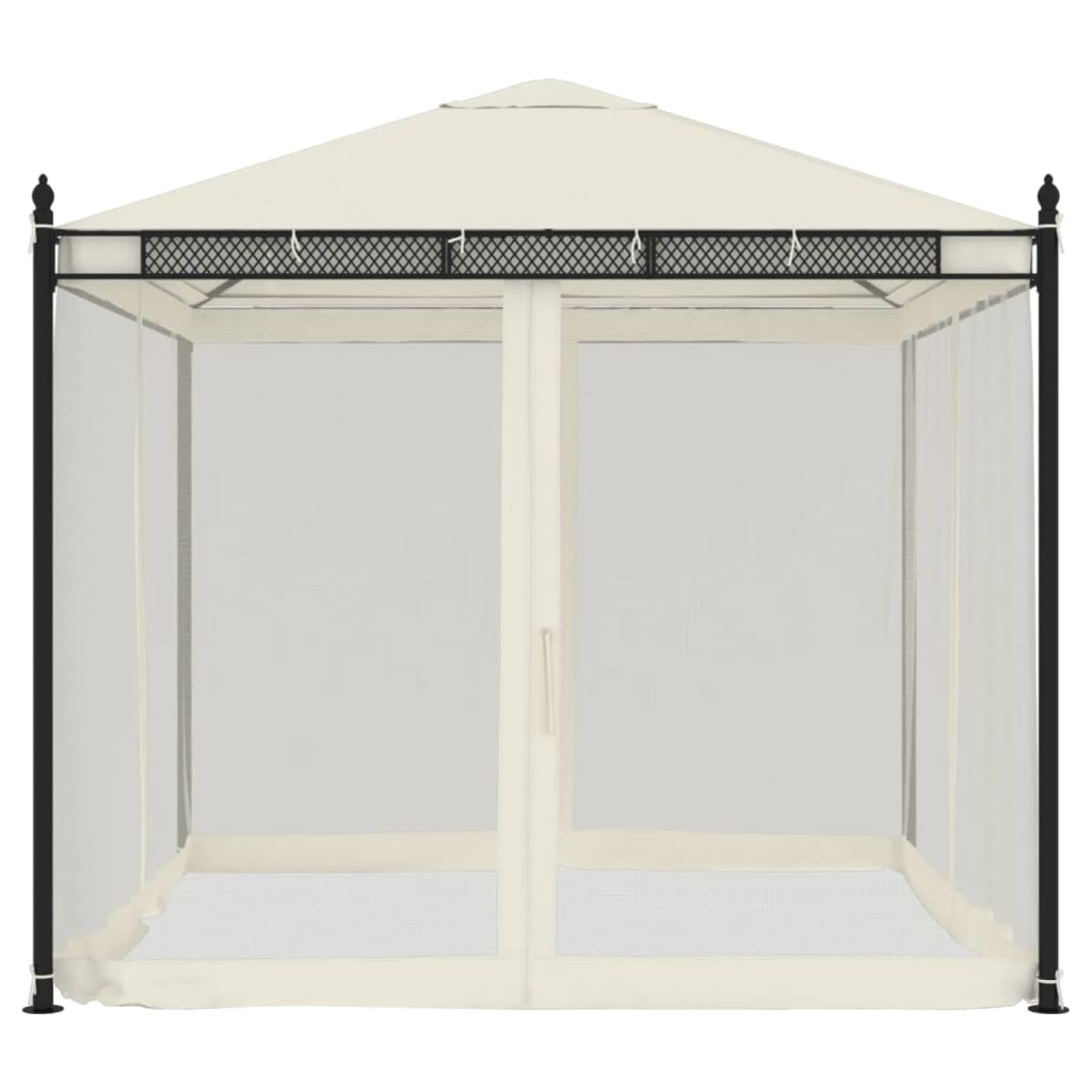 Pavėsinė su tinklinėmis sienomis, kreminė, 2,93×2,93m, plienas Pavėsinė su tinklinėmis sienomis, kreminė, 2,93x2,93m, plienas - Image 3