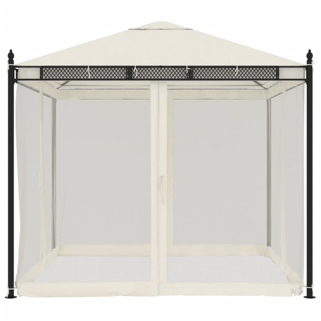 Pavėsinė su tinklinėmis sienomis, kreminė, 2,93×2,93m, plienas Pavėsinė su tinklinėmis sienomis, kreminė, 2,93x2,93m, plienas - Image 4
