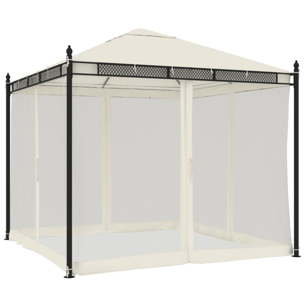 Pavėsinė su tinklinėmis sienomis, kreminė, 2,93×2,93m, plienas Pavėsinė su tinklinėmis sienomis, kreminė, 2,93x2,93m, plienas - Image 5