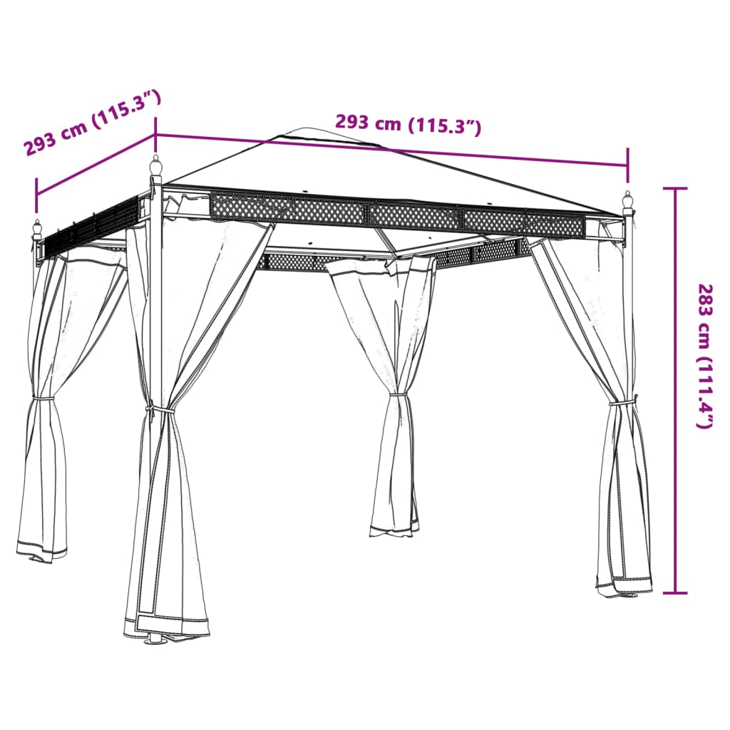 Pavėsinė su tinklinėmis sienomis, kreminė, 2,93×2,93m, plienas Pavėsinė su tinklinėmis sienomis, kreminė, 2,93x2,93m, plienas