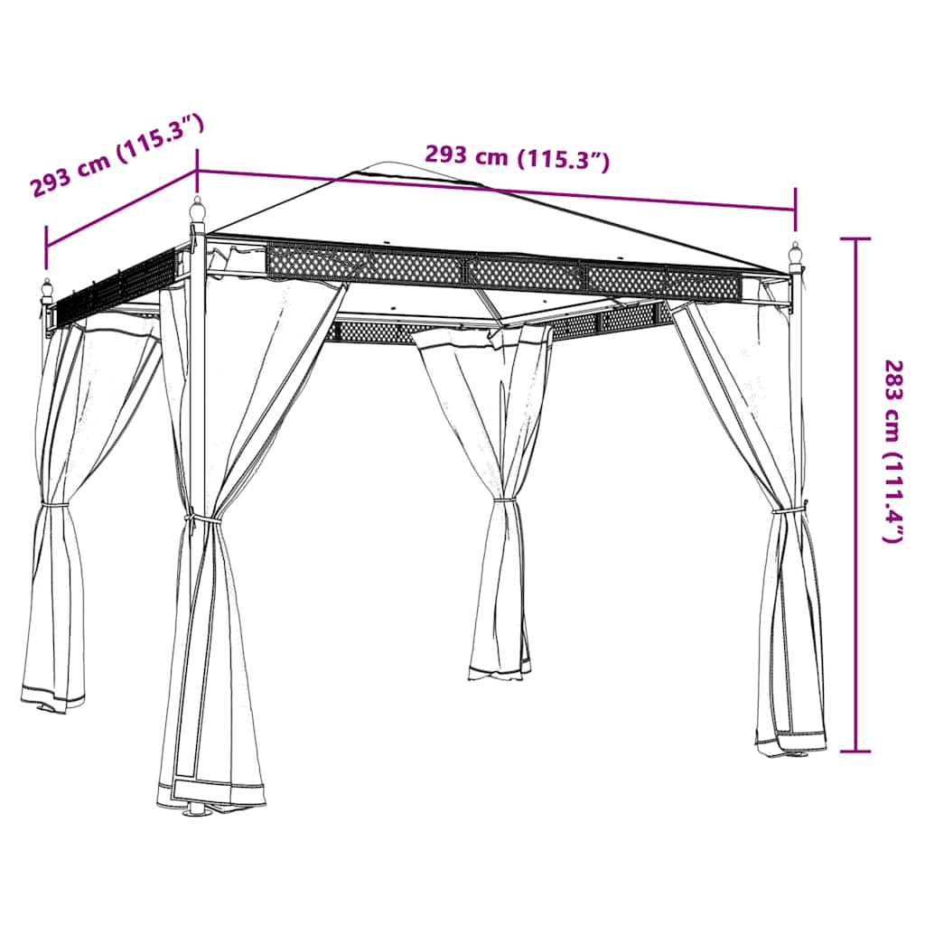 Pavėsinė su tinkleliais, antracito, 2,93×2,93m, plienas Pavėsinė su tinkleliais, antracito, 2,93x2,93m, plienas