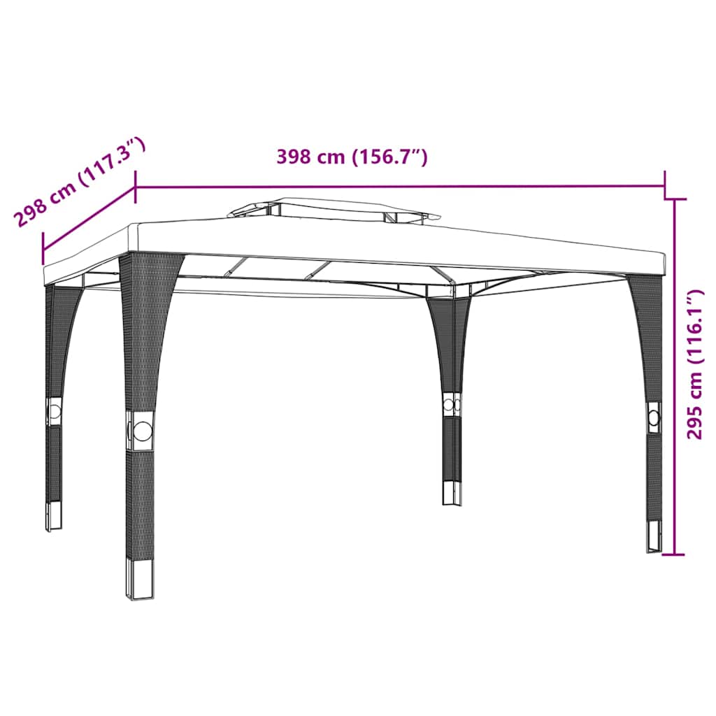 Pavėsinė su dvigubu stogu, kreminė, 3,98×2,98m, plienas Pavėsinė su dvigubu stogu, kreminė, 3,98x2,98m, plienas