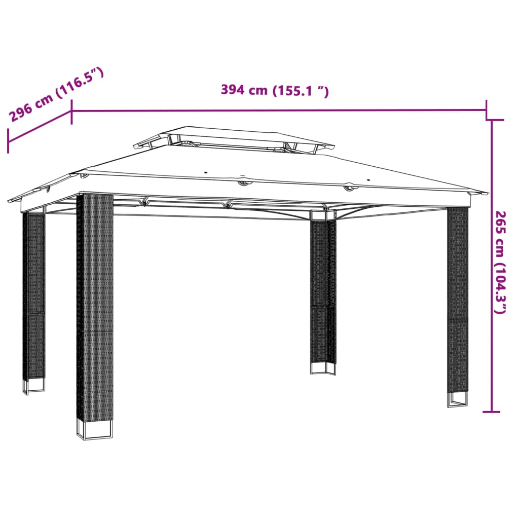 Pavėsinė su dvigubu stogu, antracito, 3,94×2,96m, plienas Pavėsinė su dvigubu stogu, antracito, 3,94x2,96m, plienas