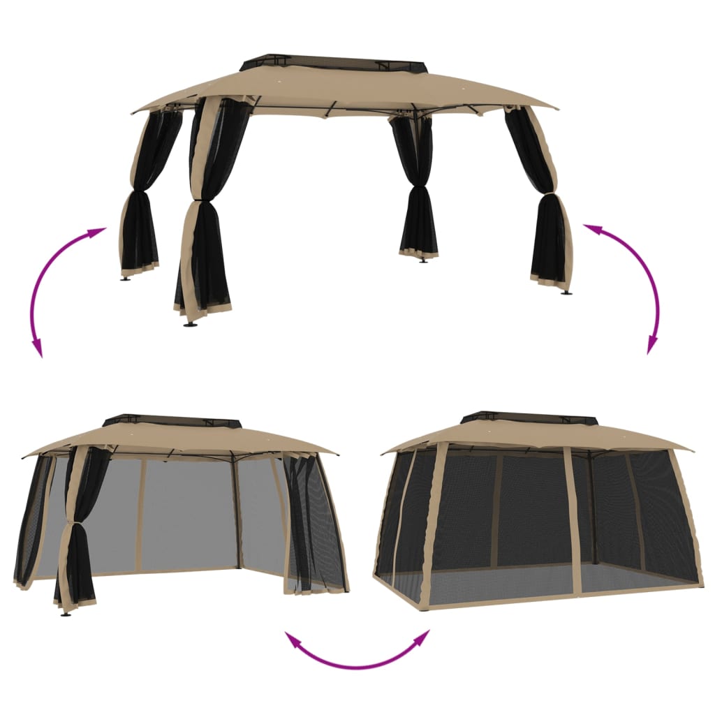 Pavėsinė su stogu ir sienomis, taupe, 3,93×2,93m, plienas Pavėsinė su stogu ir sienomis, taupe, 3,93x2,93m, plienas - Image 6