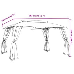 Pavėsinė su stogu ir sienomis, taupe, 3,93x2,93m, plienas