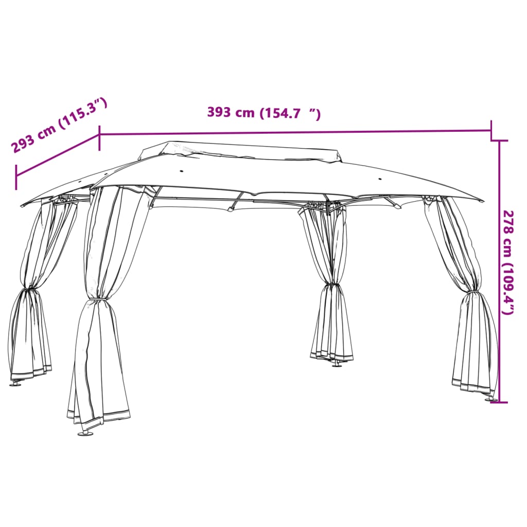 Pavėsinė su stogu ir sienomis, taupe, 3,93×2,93m, plienas Pavėsinė su stogu ir sienomis, taupe, 3,93x2,93m, plienas