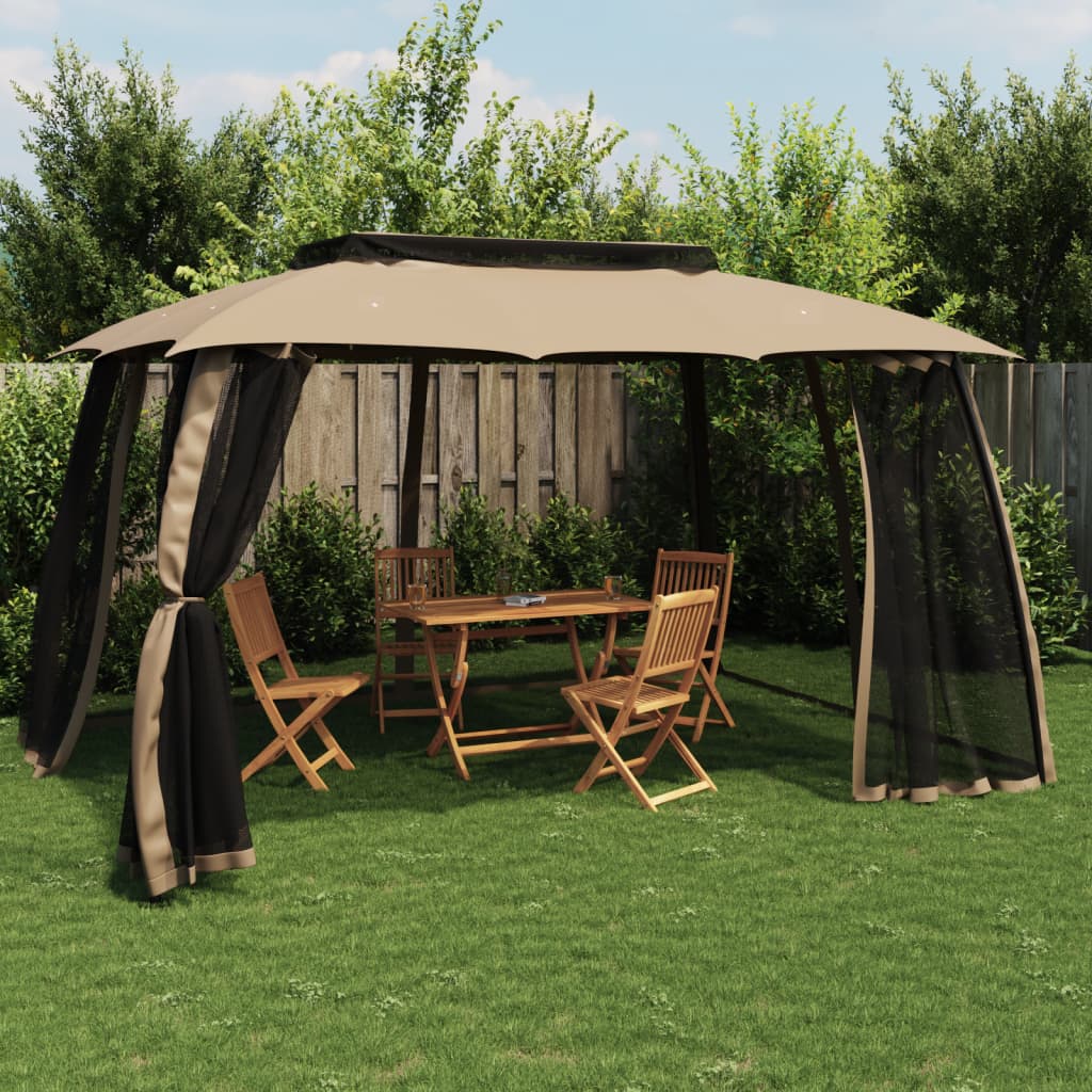 Pavėsinė su stogu ir sienomis, taupe, 3,93×2,93m, plienas Pavėsinė su stogu ir sienomis, taupe, 3,93x2,93m, plienas - Image 2