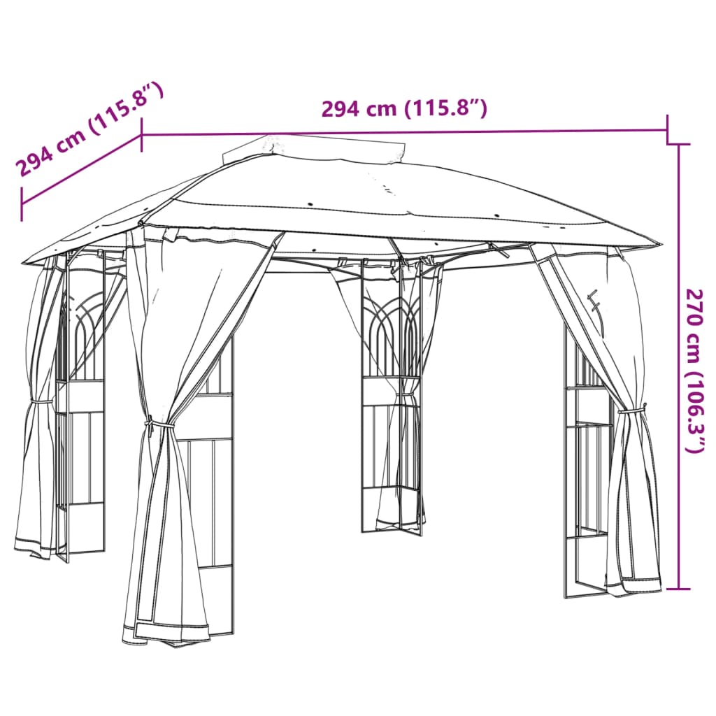 Pavėsinė su stogu ir sienomis, taupe, 2,94×2,94m, plienas Pavėsinė su stogu ir sienomis, taupe, 2,94x2,94m, plienas