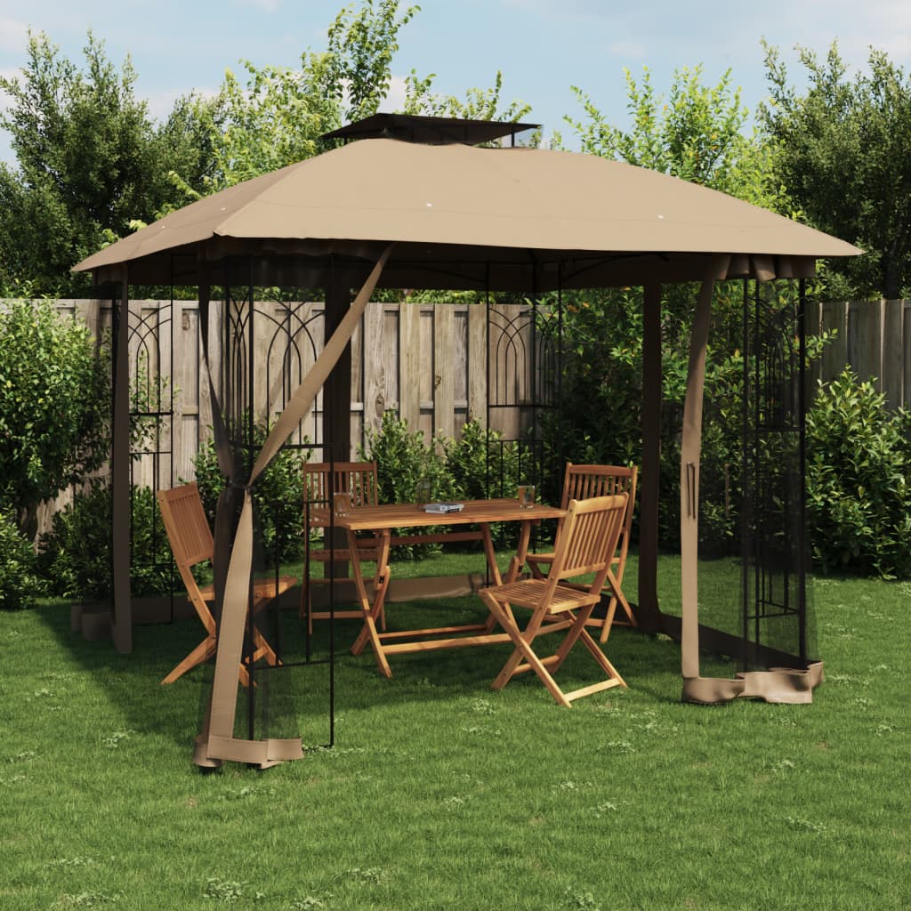 Pavėsinė su stogu ir sienomis, taupe, 2,94×2,94m, plienas Pavėsinė su stogu ir sienomis, taupe, 2,94x2,94m, plienas - Image 2