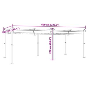 Sodo pavėsinė su ištraukiamu stogu, antracito, 3x6m, aliuminis