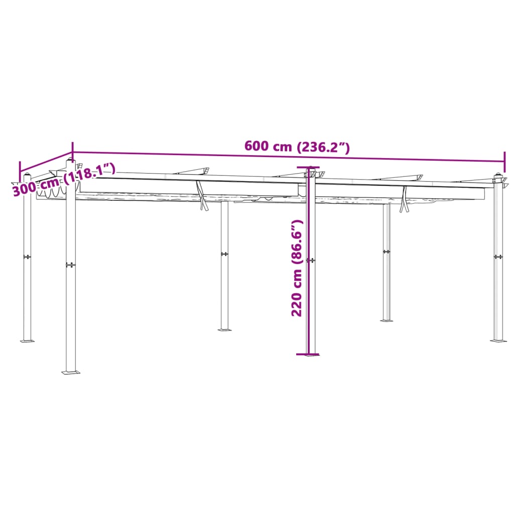 Sodo pavėsinė su ištraukiamu stogu, antracito, 3x6m, aliuminis Sodo pavėsinė su ištraukiamu stogu, antracito, 3x6m, aliuminis