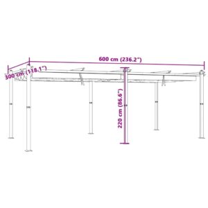 Sodo pavėsinė su ištraukiamu stogu, taupe, 3x6m, aliuminis