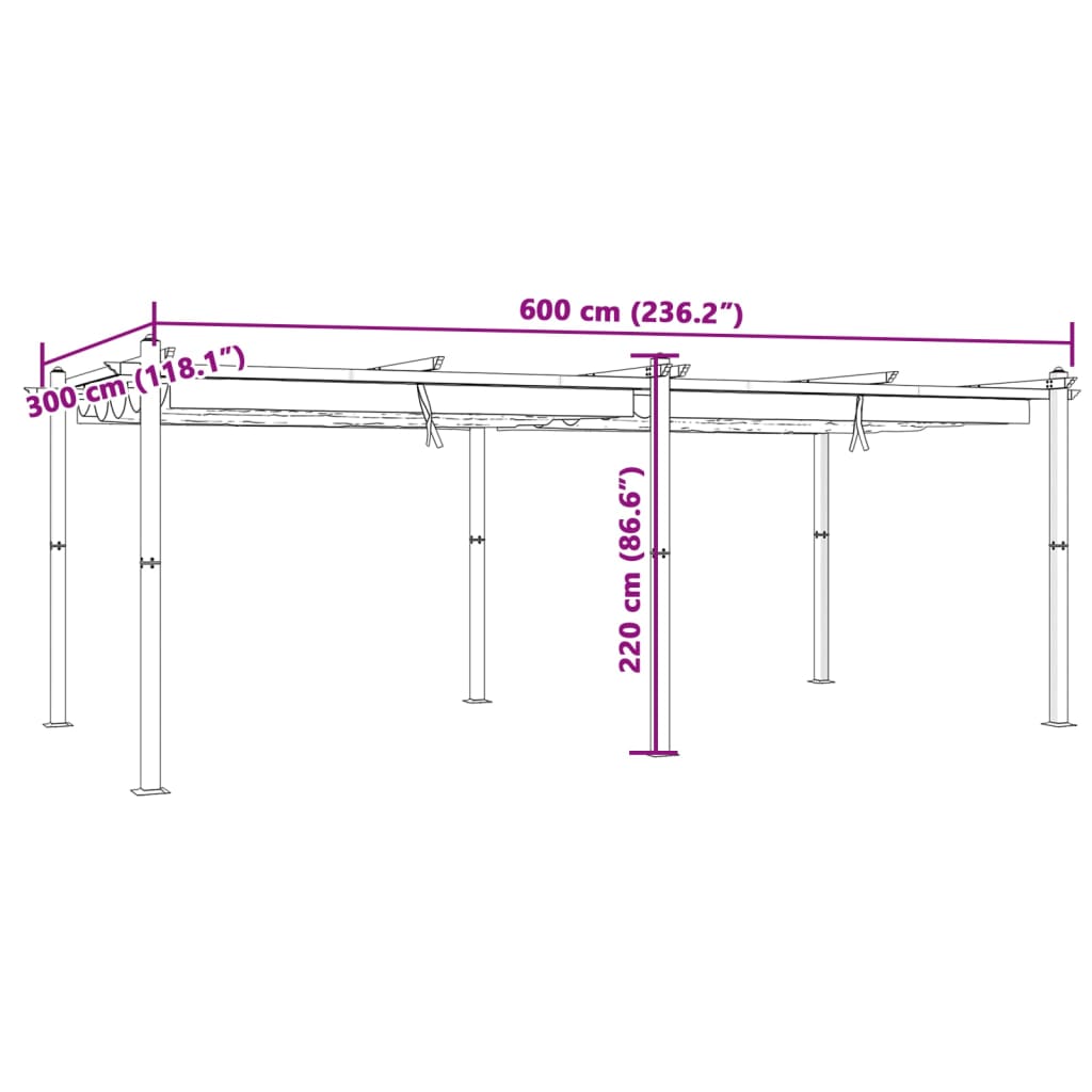 Sodo pavėsinė su ištraukiamu stogu, taupe, 3x6m, aliuminis Sodo pavėsinė su ištraukiamu stogu, taupe, 3x6m, aliuminis