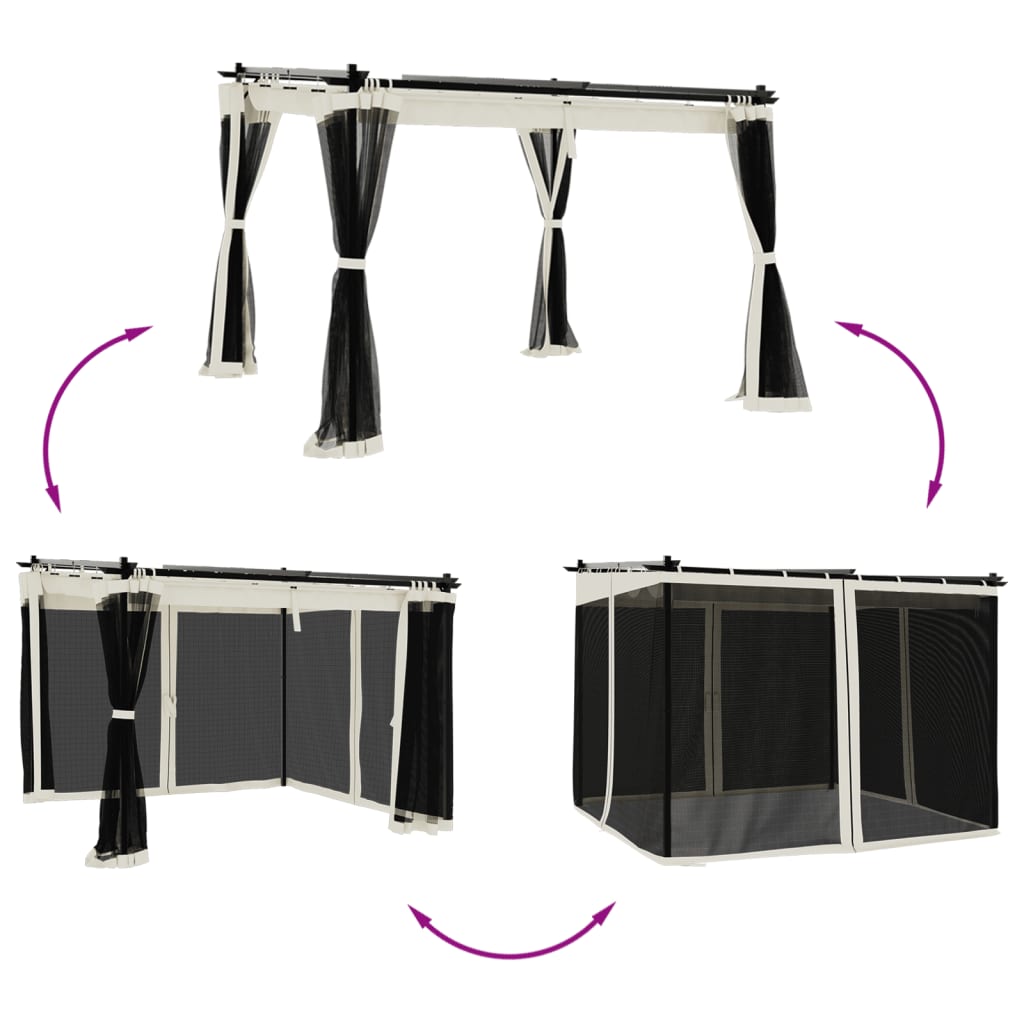 Pavėsinė su tinklelio sienelėmis, kreminės, 3x3m, plienas Pavėsinė su tinklelio sienelėmis, kreminės, 3x3m, plienas - Image 3