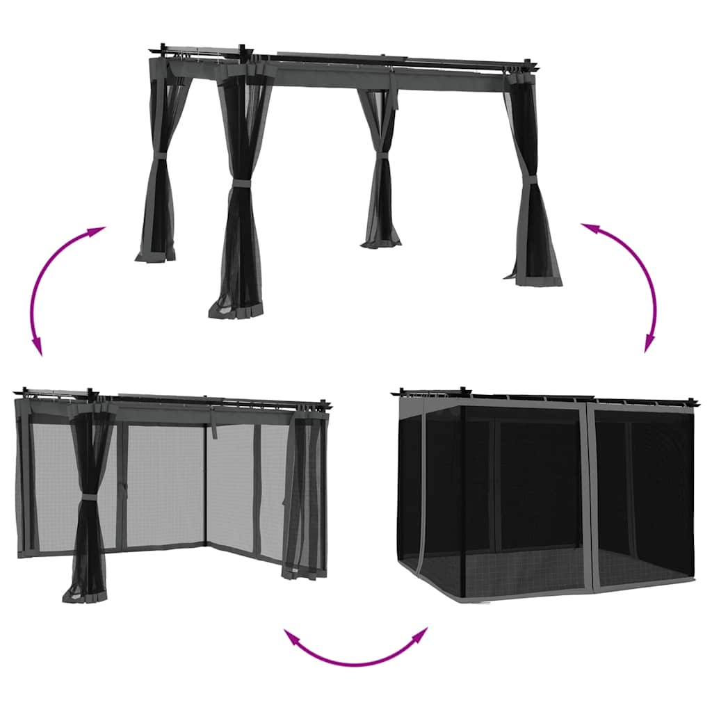 Pavėsinė su tinklinėmis sienelėmis, antracito, 3x3m, plienas Pavėsinė su tinklinėmis sienelėmis, antracito, 3x3m, plienas - Image 3