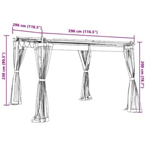 Pavėsinė su tinklinėmis sienelėmis, antracito, 3x3m, plienas