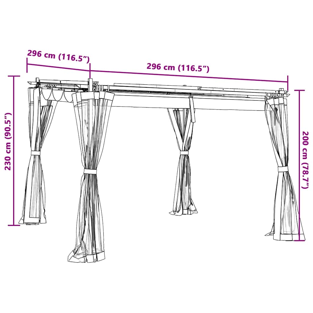 Pavėsinė su tinklinėmis sienelėmis, antracito, 3x3m, plienas Pavėsinė su tinklinėmis sienelėmis, antracito, 3x3m, plienas