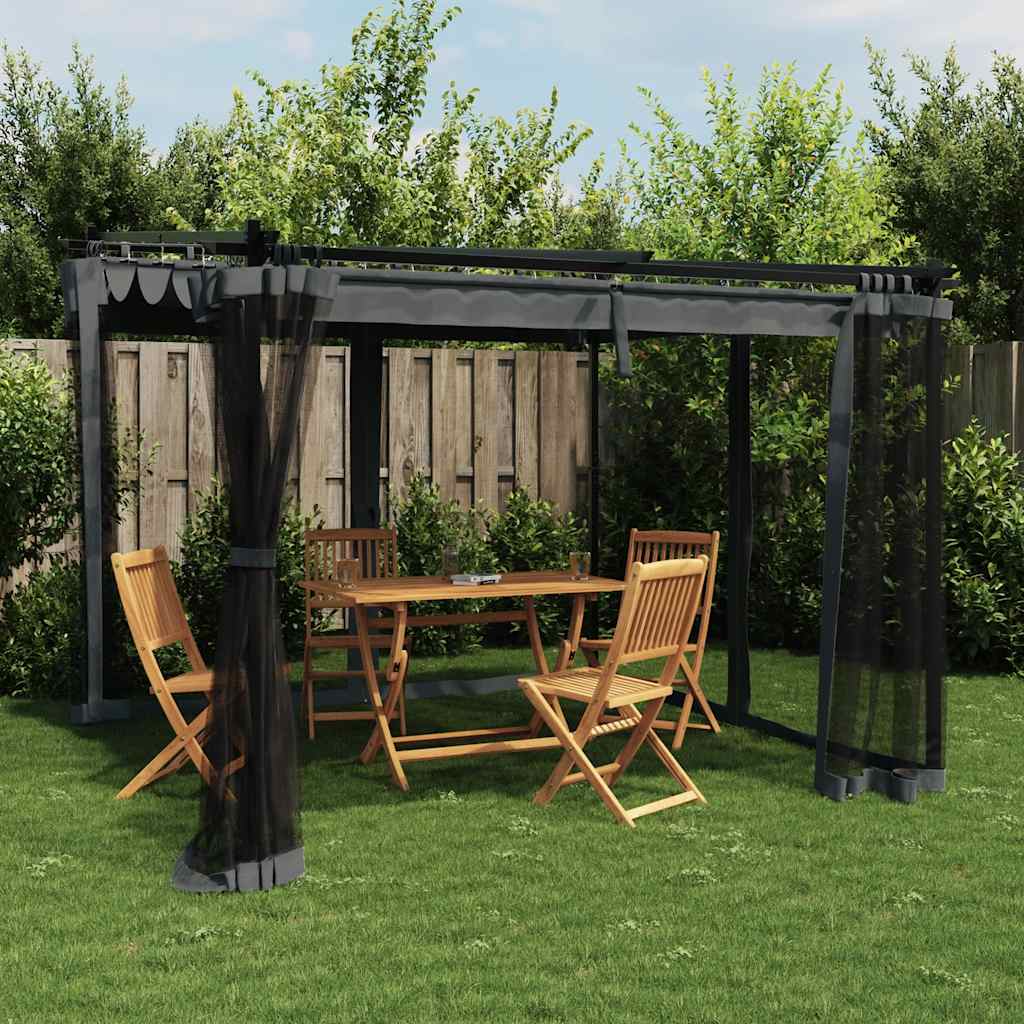Pavėsinė su tinklinėmis sienelėmis, antracito, 3x3m, plienas Pavėsinė su tinklinėmis sienelėmis, antracito, 3x3m, plienas - Image 2