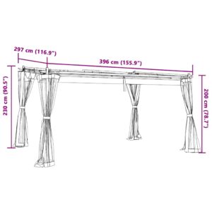 Pavėsinė su tinklelio sienelėmis, kreminė spalva, 4x3m, plieno