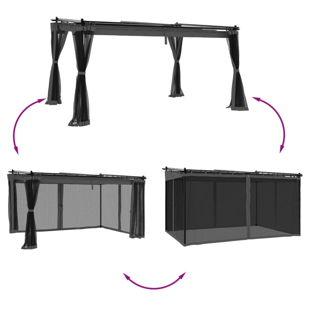 Pavėsinė su tinklinėmis sienelėmis, antracito, 4x3m, plienas Pavėsinė su tinklinėmis sienelėmis, antracito, 4x3m, plienas - Image 3