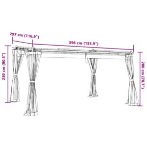 Pavėsinė su tinklinėmis sienelėmis, antracito, 4x3m, plienas