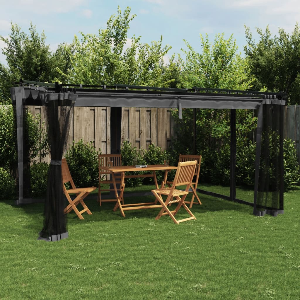 Pavėsinė su tinklinėmis sienelėmis, antracito, 4x3m, plienas Pavėsinė su tinklinėmis sienelėmis, antracito, 4x3m, plienas - Image 2
