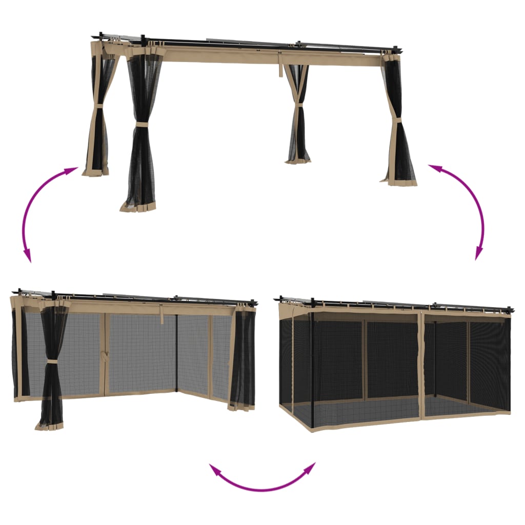 Pavėsinė su tinklinėmis sienelėmis, taupe, 4x3m, plienas Pavėsinė su tinklinėmis sienelėmis, taupe, 4x3m, plienas - Image 3