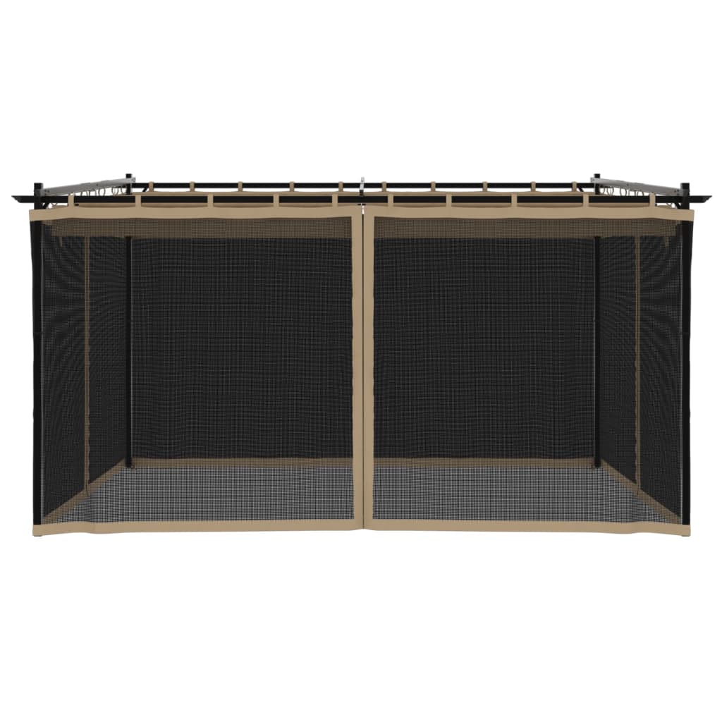 Pavėsinė su tinklinėmis sienelėmis, taupe, 4x3m, plienas Pavėsinė su tinklinėmis sienelėmis, taupe, 4x3m, plienas - Image 4