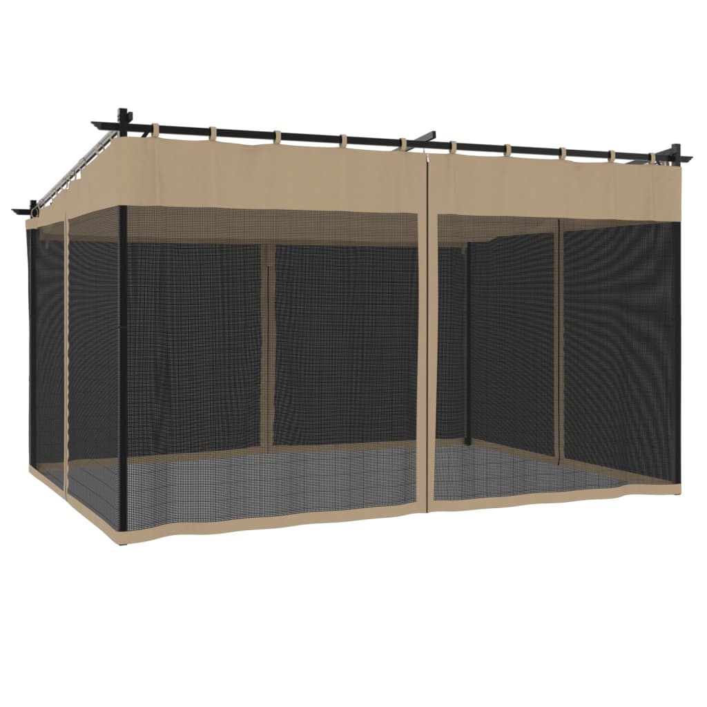 Pavėsinė su tinklinėmis sienelėmis, taupe, 4x3m, plienas Pavėsinė su tinklinėmis sienelėmis, taupe, 4x3m, plienas - Image 6
