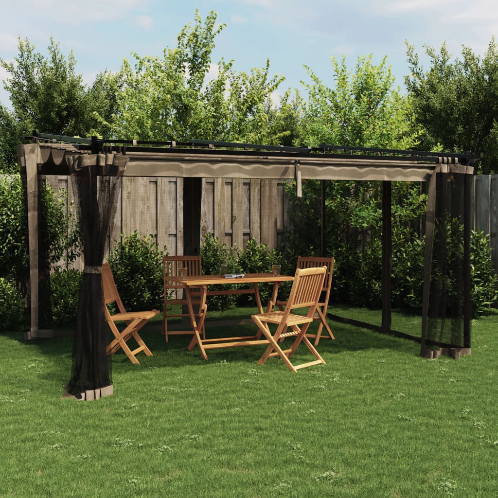 Pavėsinė su tinklinėmis sienelėmis, taupe, 4x3m, plienas Pavėsinė su tinklinėmis sienelėmis, taupe, 4x3m, plienas - Image 2