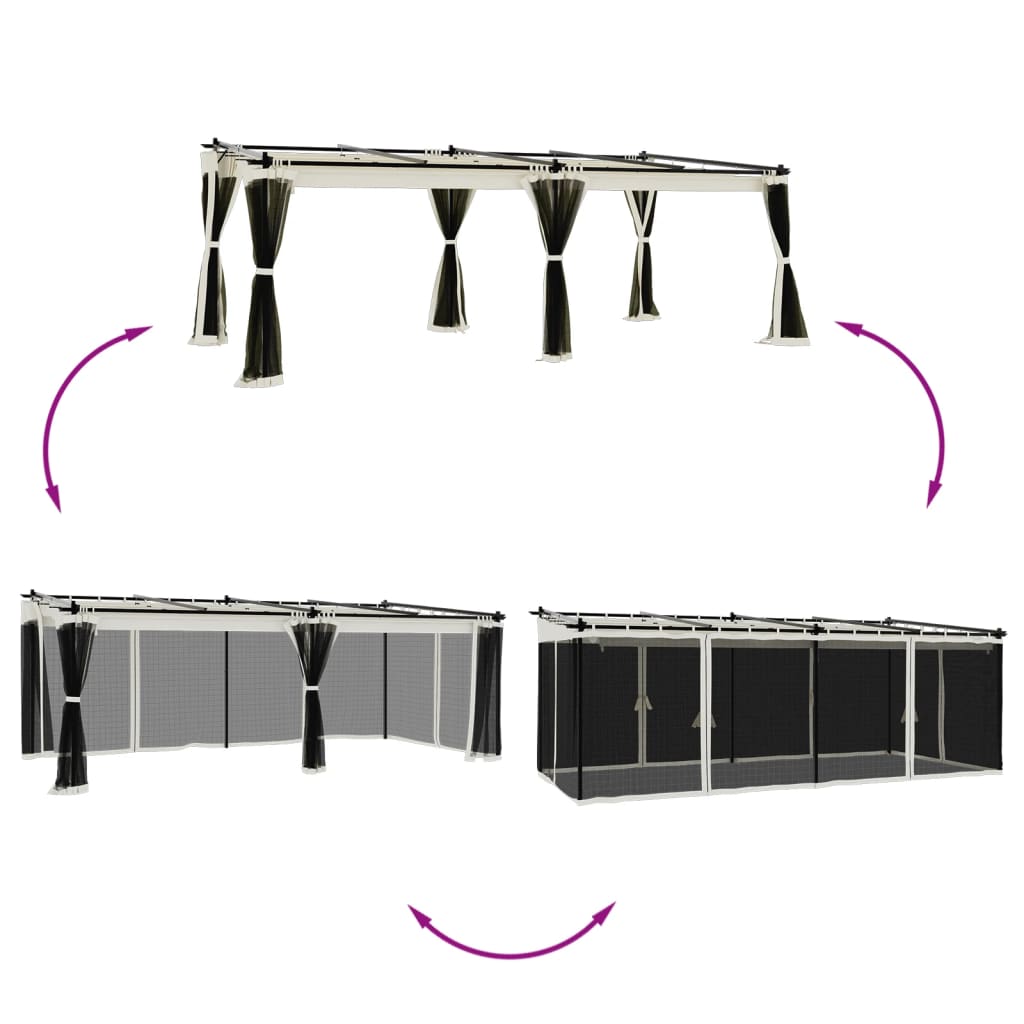 Pavėsinė su tinklelio sienelėmis, kreminė, 6x3m, plienas Pavėsinė su tinklelio sienelėmis, kreminė, 6x3m, plienas - Image 3