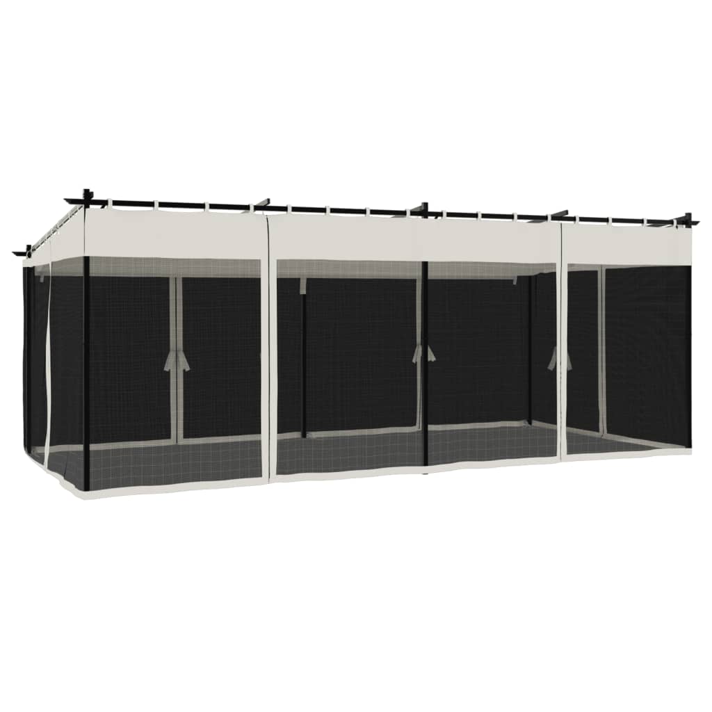Pavėsinė su tinklelio sienelėmis, kreminė, 6x3m, plienas Pavėsinė su tinklelio sienelėmis, kreminė, 6x3m, plienas - Image 6