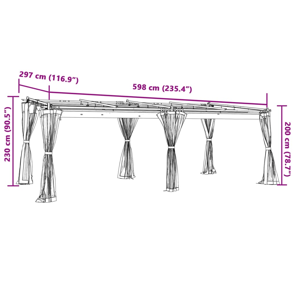 Pavėsinė su tinklelio sienelėmis, kreminė, 6x3m, plienas Pavėsinė su tinklelio sienelėmis, kreminė, 6x3m, plienas
