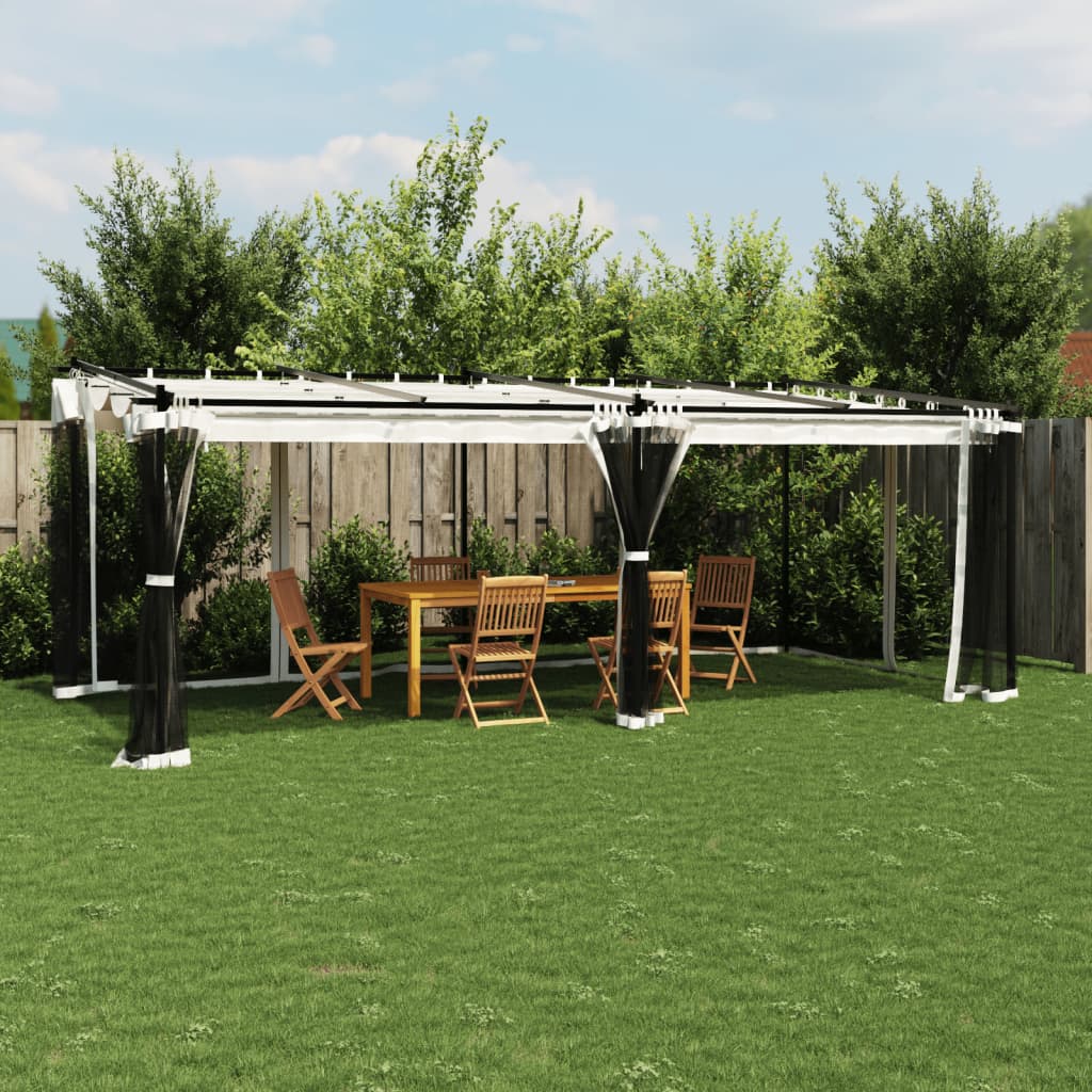 Pavėsinė su tinklelio sienelėmis, kreminė, 6x3m, plienas Pavėsinė su tinklelio sienelėmis, kreminė, 6x3m, plienas - Image 2