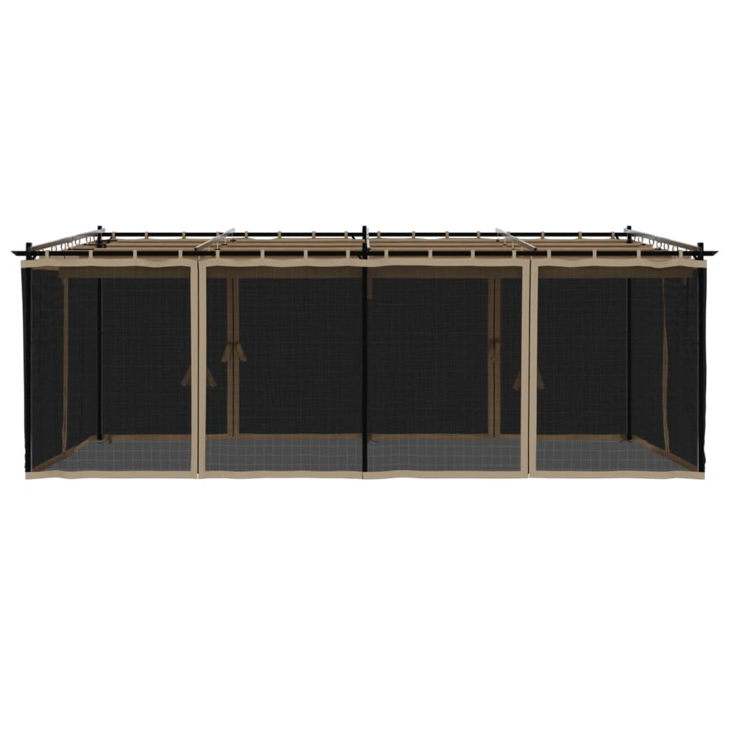 Pavėsinė su tinklinėmis sienelėmis, taupe, 6x3m, plienas Pavėsinė su tinklinėmis sienelėmis, taupe, 6x3m, plienas - Image 4