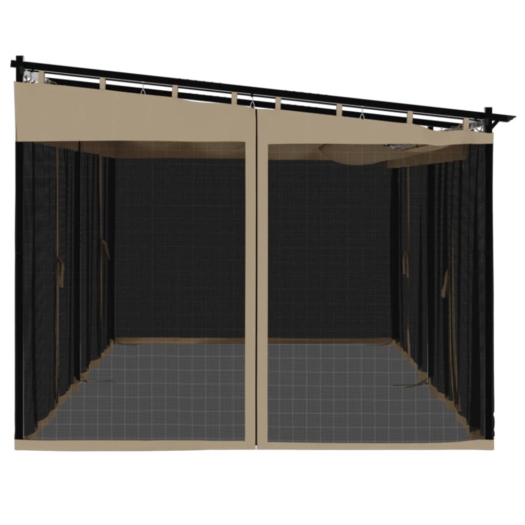 Pavėsinė su tinklinėmis sienelėmis, taupe, 6x3m, plienas Pavėsinė su tinklinėmis sienelėmis, taupe, 6x3m, plienas - Image 5