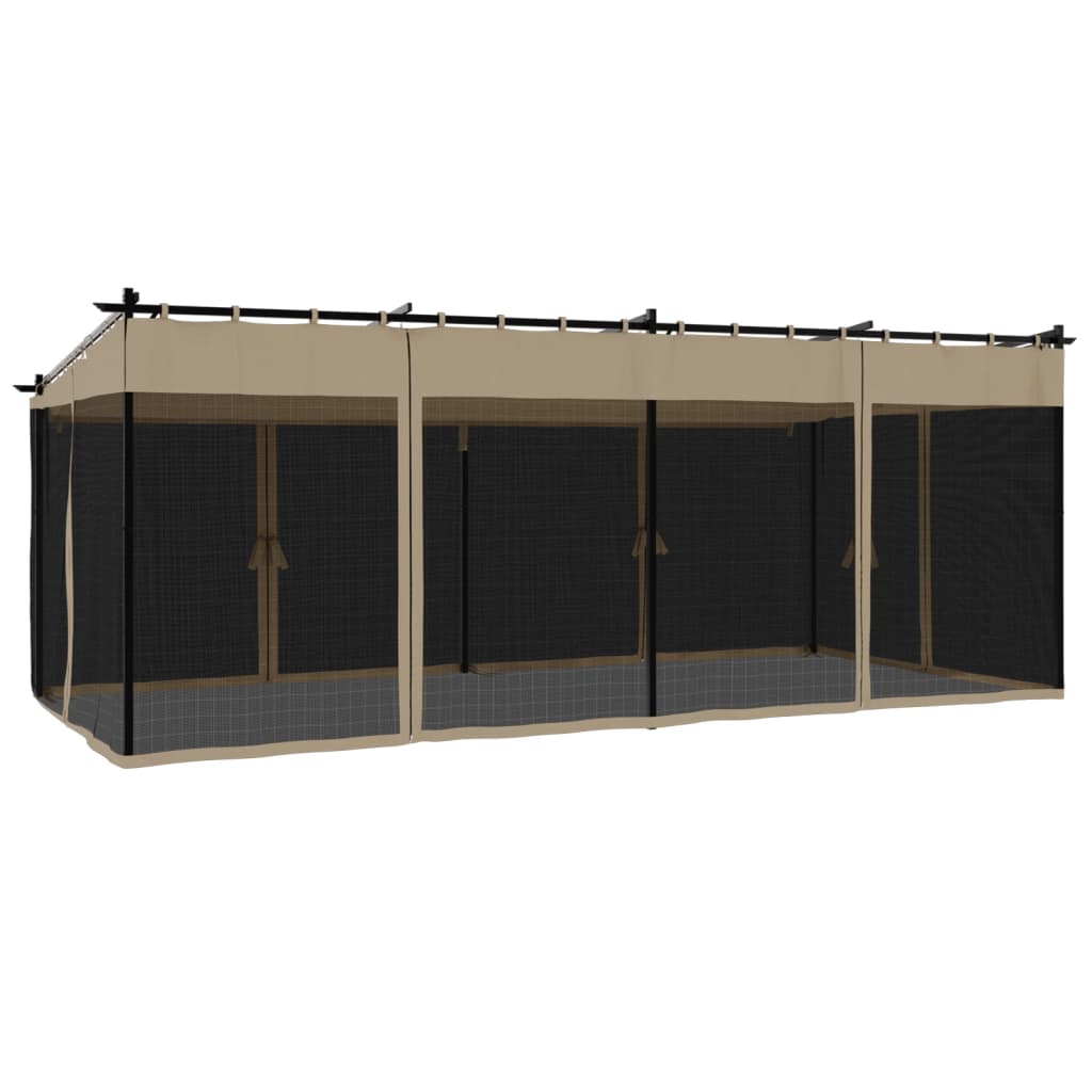 Pavėsinė su tinklinėmis sienelėmis, taupe, 6x3m, plienas Pavėsinė su tinklinėmis sienelėmis, taupe, 6x3m, plienas - Image 6