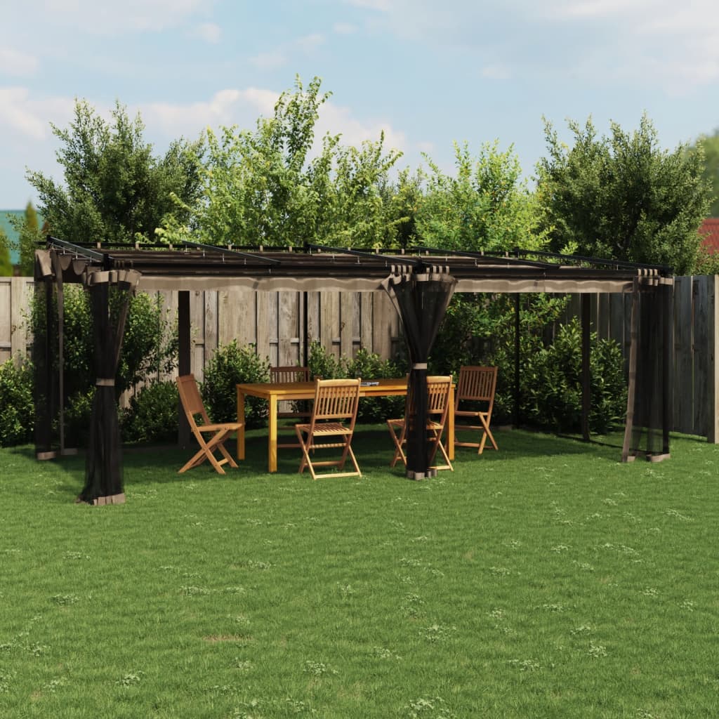 Pavėsinė su tinklinėmis sienelėmis, taupe, 6x3m, plienas Pavėsinė su tinklinėmis sienelėmis, taupe, 6x3m, plienas - Image 2
