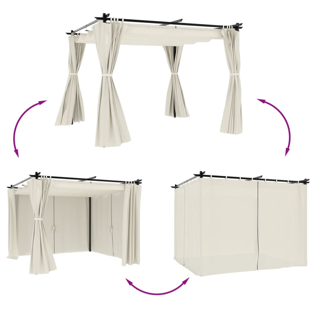 Pavėsinė su užuolaidomis, kreminės, 3x3m, plienas Pavėsinė su užuolaidomis, kreminės, 3x3m, plienas - Image 3